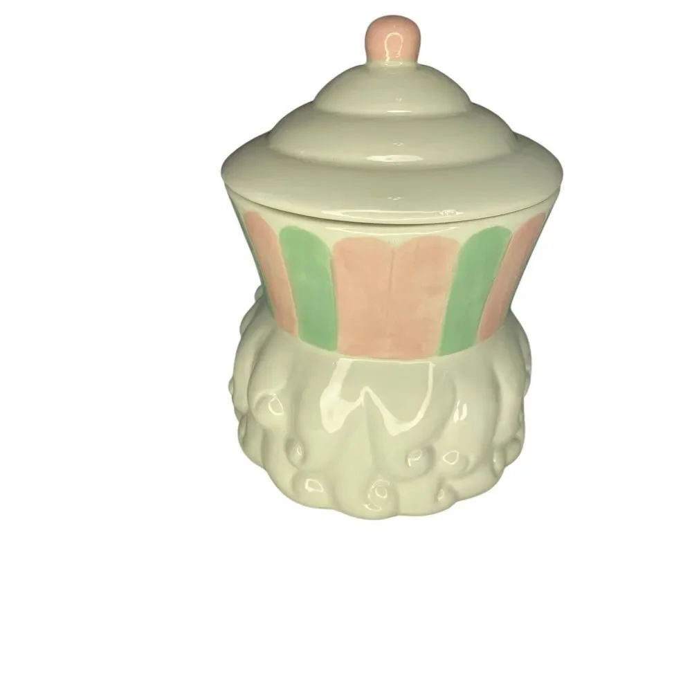 Vintage Christmas Nutcracker Head Cookie Jar Ceramic Canister Holiday Pastel